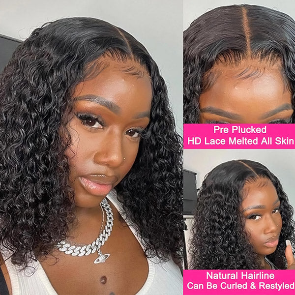 Short Bob Lace Front Wigs 13x4 Water Wave Frontal Wig 14 Inch