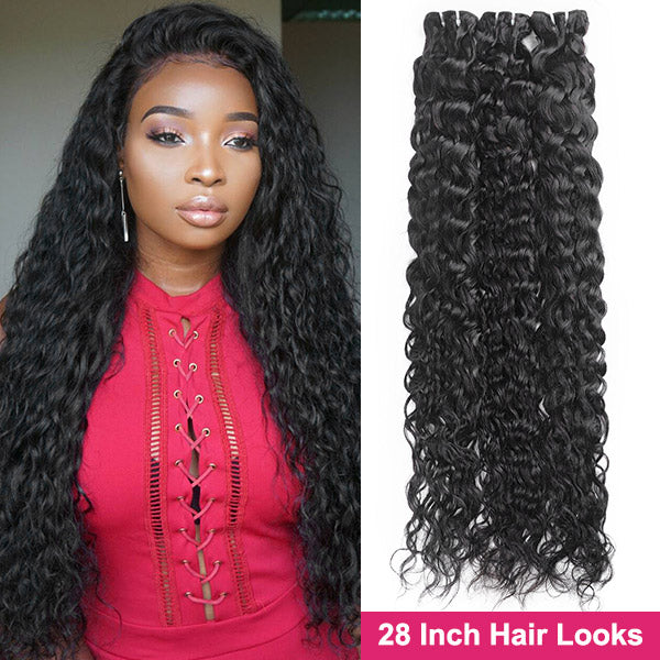 Brazilian Water Wave Human Hair 3 Bundles with 13x4 HD Lace Front Closure