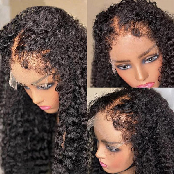 4C Edges Hairline Wig Deep Curly Wave 4x4/13x4 HD Lace Front Wigs Human Hair