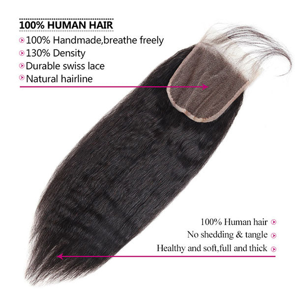 Ishow Virgin Indian Hair Yaki Straight Human Hair Weave 4 Bundles With Closure