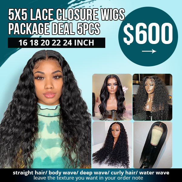 $600 5x5 Lace Closure Wigs Wholesale Package Deals 5PCS
