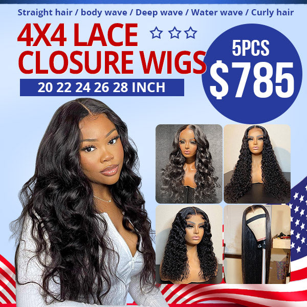 $785 4*4 HD Lace Closure Wigs 20 22 24 26 28 Inch 5PCS