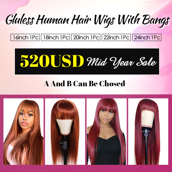 $520 Colored Human Hair Wigs With Bangs Machine Made Wigs