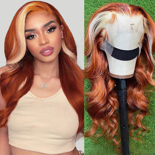 Orange and Blonde Wig 13x4 HD Lace Front Wig Body Wave Human Hair Wigs