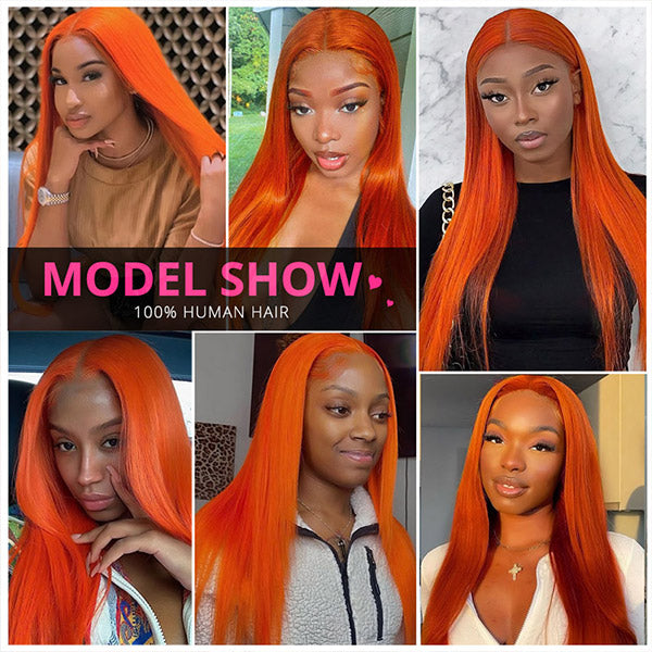Ginger Orange Lace Front Wigs 13x6x1 HD Lace Frontal Human Hair Wigs Brazilian Straight Hair