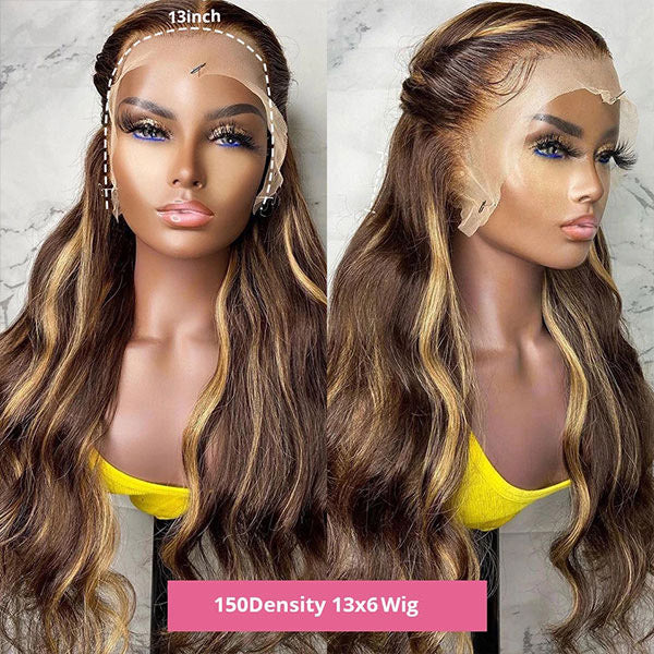 13x6 Highlighted Wig Body Wave Human Hair HD Lace Wigs P4/27 Colored Wigs