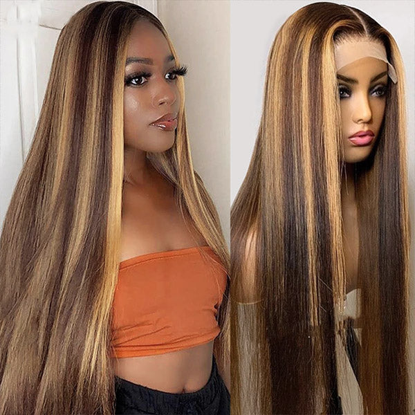Straight Hair 13x4 Lace Front Human Hair Wigs Balayage Wigs Highlight HD Lace Frontal Wigs
