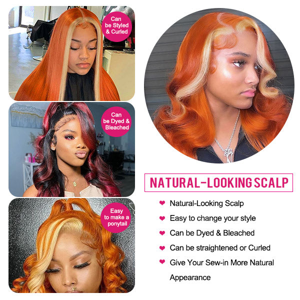 Orange and Blonde Wig 13x4 HD Lace Frontal Wig Body Wave Wigs T Part Lace Wigs