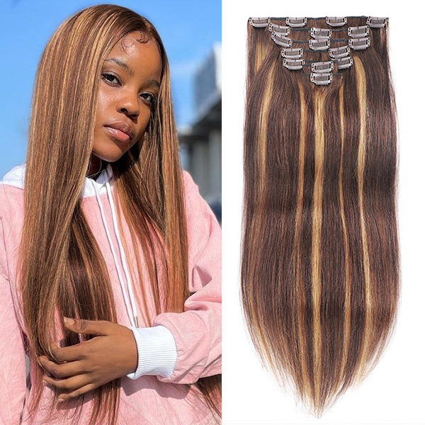 Highlight Honey Blonde Straight Virgin Human Hair Clip Hair Extensions