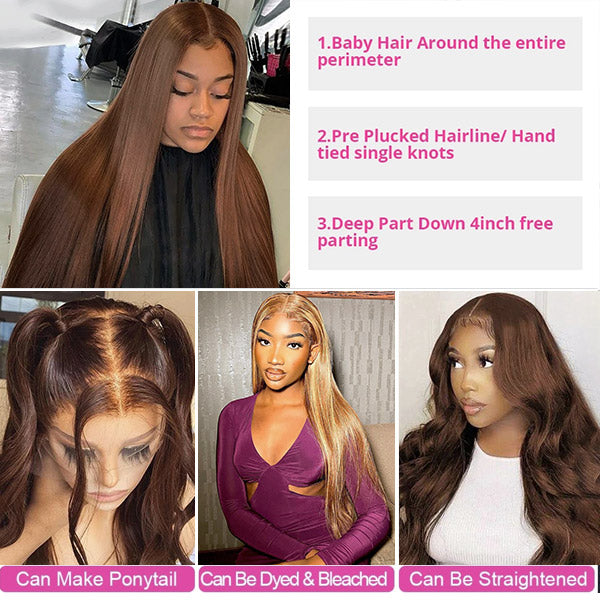 #4 Chocolate Brown Wigs 13x4 HD Lace Frontal Wig Straight Human Hair Wigs