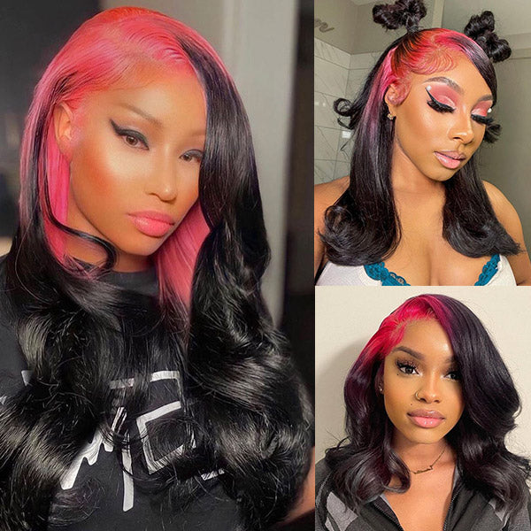 Highlight Pink Wigs Human Hair 13x4 HD Lace Frontal Wig Body Wave Hair 180% Density