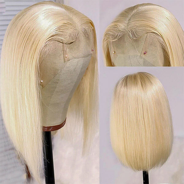 613 Blonde Bob Wigs Straight Hair T Part Bob Lace Wigs