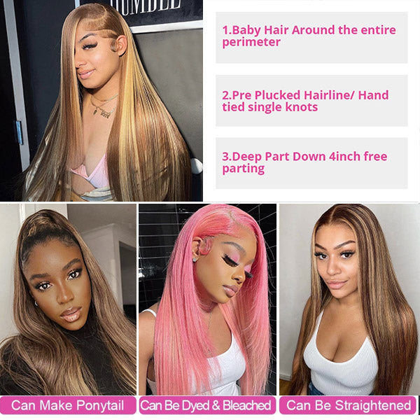 Blonde Highlight Lace Frontal Wig 13x4 HD Lace Front Wigs Straight Human Hair Wigs with Highlights