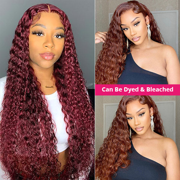 99J Deep Wave 3 Bundles With Closure Virgin Burgundy Human Hair Bundles With Closure