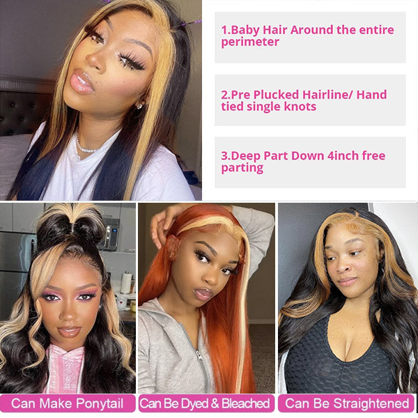 Highlight TL27 Ombre Color Straight Human Hair HD Lace Frontal Wig