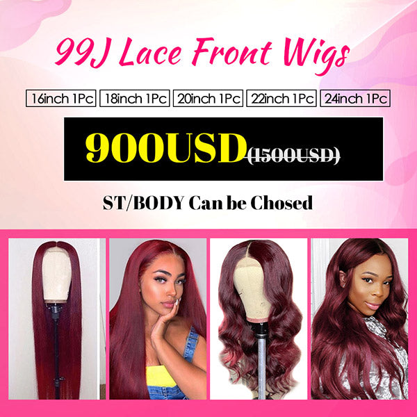 Wholesale Human Hair Wigs 99J Lace Front Wig 100% Virgin Human Hair