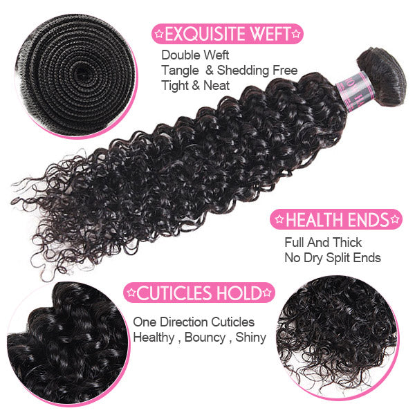 Brazilian Curly Wave 3 Bundles With 4*4 Lace Closure 8A Unprocessed Virgin Human Hair