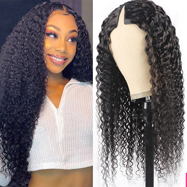 V Part Human Hair Wigs Curly Wigs Human Hair Thin Part Wig No Leave Out