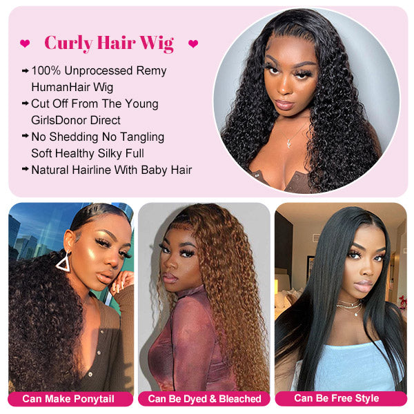 Kinky Curly Lace Front Wig Invisible HD Transparent 13x4 Lace Wigs Human Hair Wigs