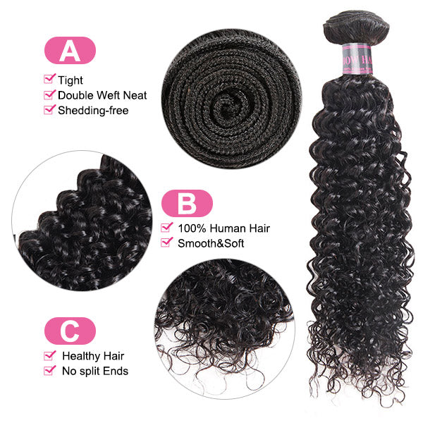Malaysian Curly Wave 3 Bundles With 13*4 Lace Frontal Closure Human Hair