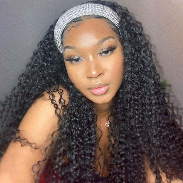 Virgin Curly Human Hair Headband Wigs Non Lace Front Wigs