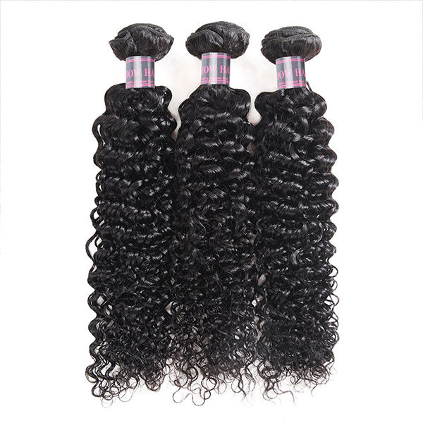 Ishow Peruvian Curly Wave Human Hair 3 Bundles With 4*4 Lace Closure Virgin Hair