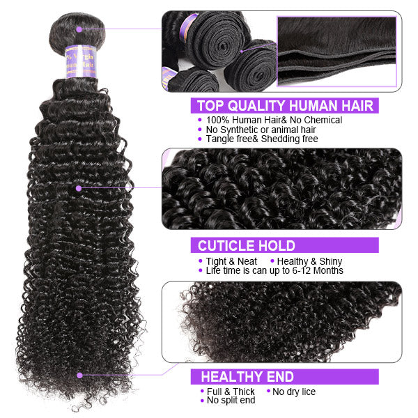 8A Brazilian Hair Curly Human Hair 3 Bundles With 4*4 Lace Closure