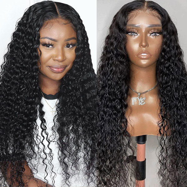 Glueless Lace Wigs 4x4 Deep Wave Closure Wig With Elastic Band 30 Inch Long Wigs