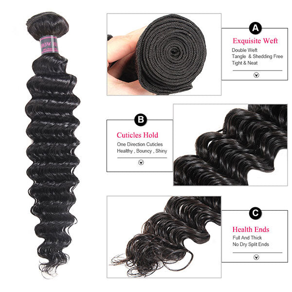Ishow Peruvian Virgin Deep Curly Human Hair 4 Bundles With 13x4 Ear To Ear Lace Frontal Closure