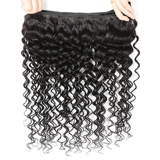 Brazilian Deep Wave Virgin Hair 3 Bundles With 4*4 Lace Closure ...