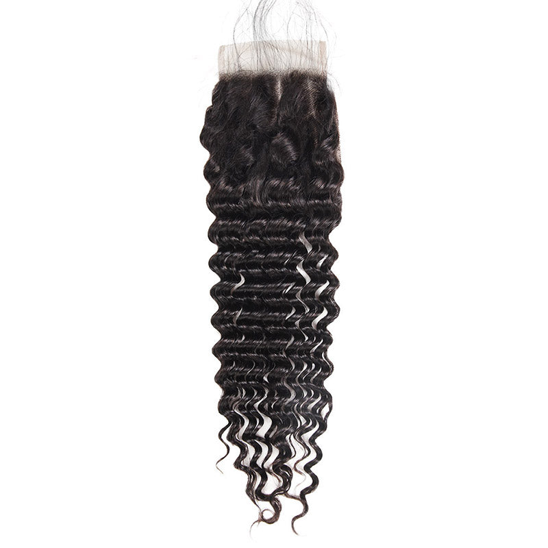 10A Brazilian Human Hair Deep Wave 3 Bundles With 4*4 Lace Closure