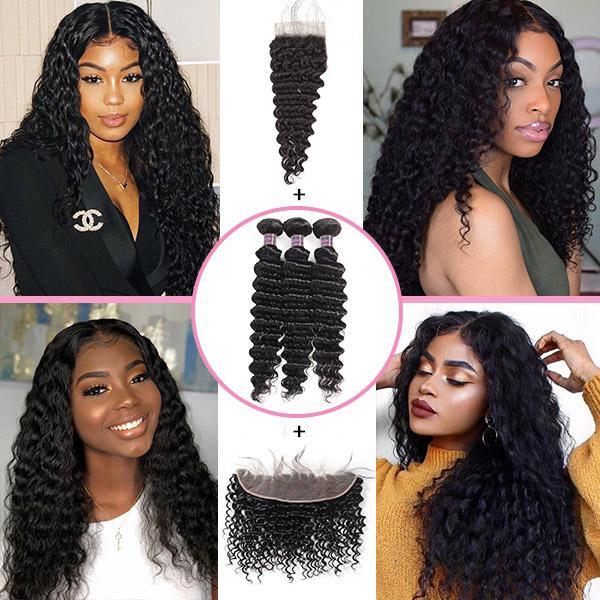 Deep Wave Virgin Remy Hair With 4*4 Lace Closure 10A Virgin Human 4*4 Lace Wigs
