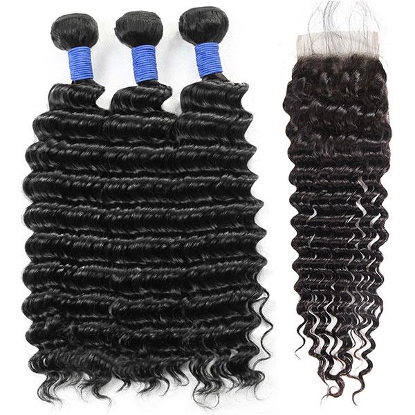 Deep Wave Virgin Remy Hair With 4*4 Lace Closure 10A Virgin Human 4*4 Lace Wigs
