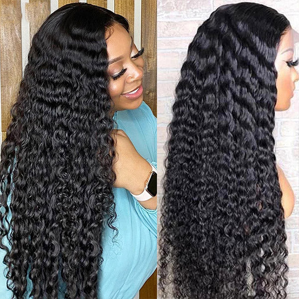 HD 13x4 Lace Front Wigs Deep Wave Hair Transparent Lace Wig Glueless Human Hair Wigs