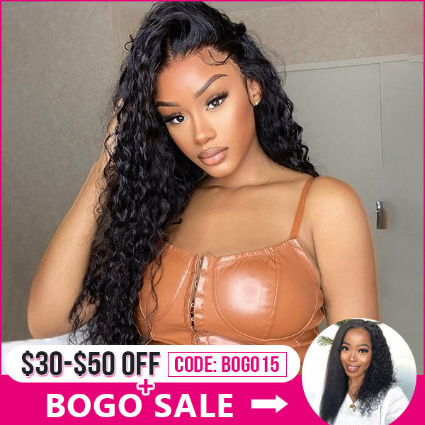 Buy HD Deep Wave Hair 13x4 Lace Front Wigs Get 1pcs T Part 16 Inch Wig Freely