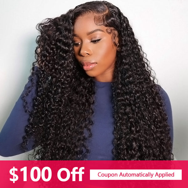 $100 Off 4x4 Deep Wave Human Hair Lace Closure Wigs