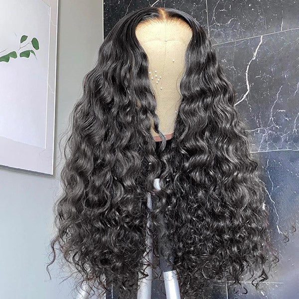 Deep Wave Wigs Human Hair 4x4 Lace Closure Wigs Pre Plucked 180% Density Glueless Human Hair Wigs