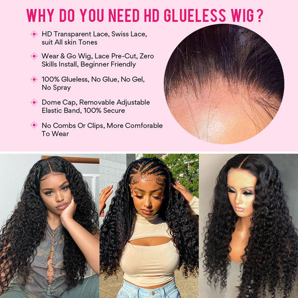 Glueless HD Lace Wig Deep Wave 13x4 Lace Front Wigs Pre Plucked With Baby Hair