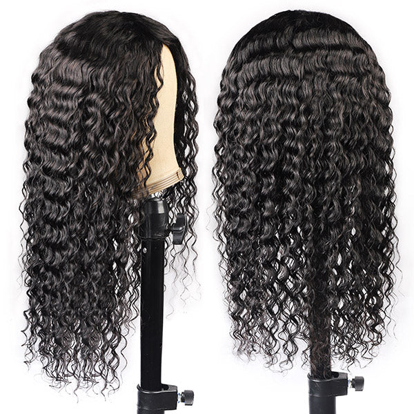 No Lace Wigs Easy To Wear Middle Part Deep Wave Virgin Human Hair Wigs