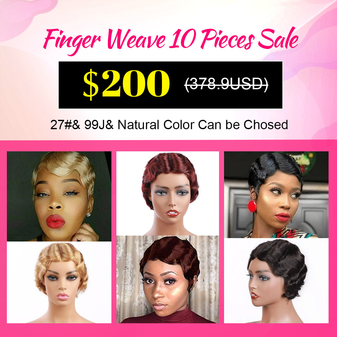 $200 Wholesale Finger Weave Short Human Hair Wigs (10 Pieces)