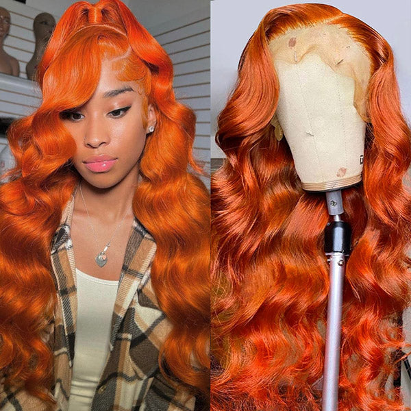 Ginger Wig 13x4 Body Wave Lace Front Wigs 30 Inch Orange Colored Human Hair Wigs