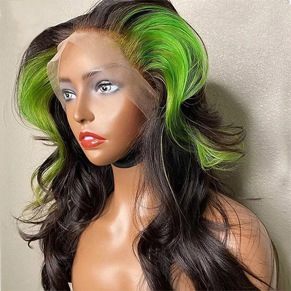 Highlight Green Wigs 13x4 HD Lace Front Wigs Body Wave Human Hair Wigs 34 Inch