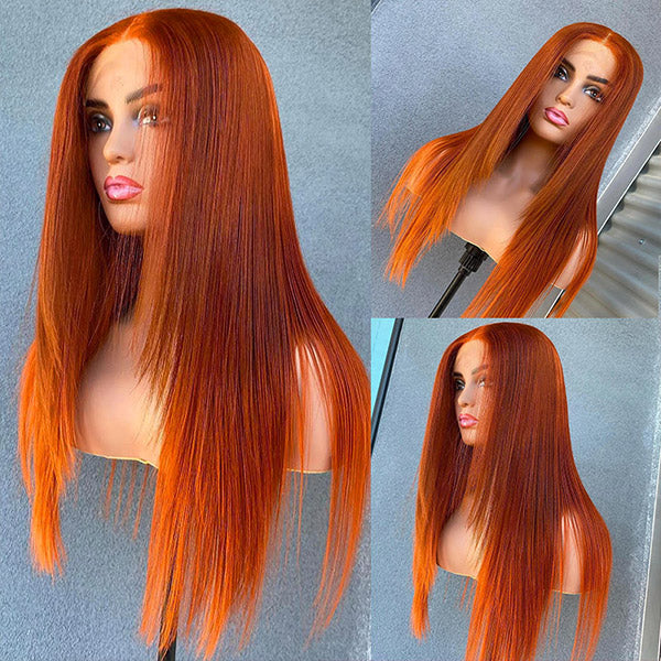 Orange Ginger Wig Straight Hair HD Lace Wigs 13x6 Lace Wig T Part Lace Wigs
