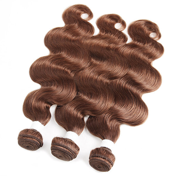 Brown Body Wave With Closure #4 Chocolate Brown 3 Bundles With 4x4 Lace Closure