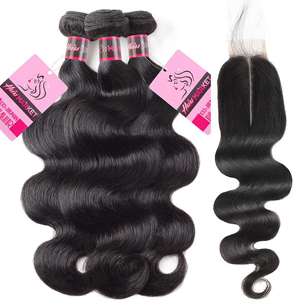 8A Quality Body Wave Hair 3 Bundles With 2*6 Lace Closure