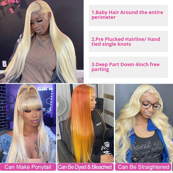 613 T Part Wig Blonde Straight Human Hair Wigs HD 13x4 Lace Front Wigs 30 Inch Blonde Hair