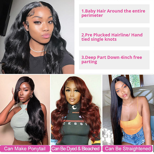 13x4 HD Lace Frontal Wigs Body Wave Lace Front Wig 180% Density Brazilian Human Hair Wig 30 Inch