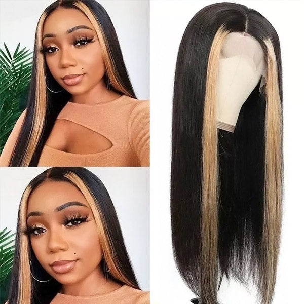 Highlight TL27 Ombre Color Straight Human Hair HD Lace Frontal Wigs