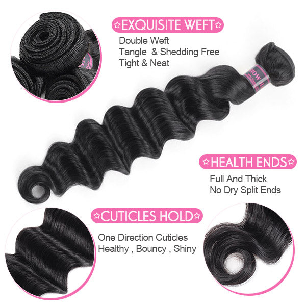 Brazilian Loose Deep Wave 3 Bundles With 4*4 Lace Closure Human Hair Weave