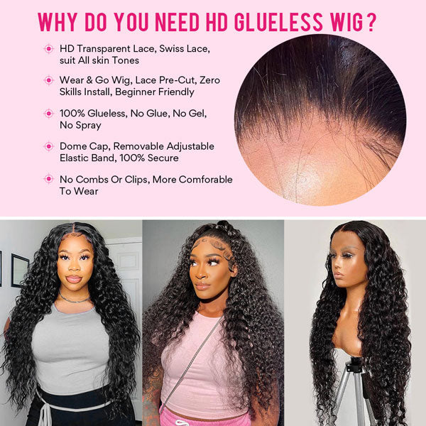 Glueless Water Wave 13*4 HD Lace Frontal Wigs Invisible Human Hair Wigs 30 32 34 Inch